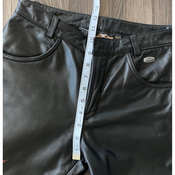 Rare vintage leather Harley Davidson flames pants black motorcycle orange - Picture 7 of 10